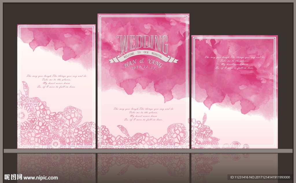 粉色水彩婚礼组合背景设计