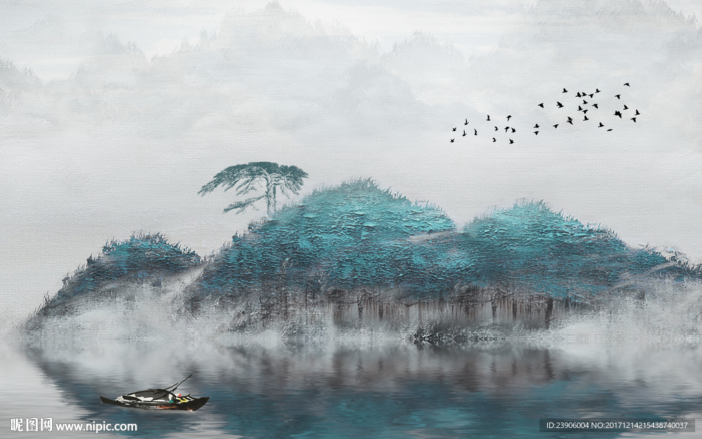 新中式抽象水墨山水油画背景墙