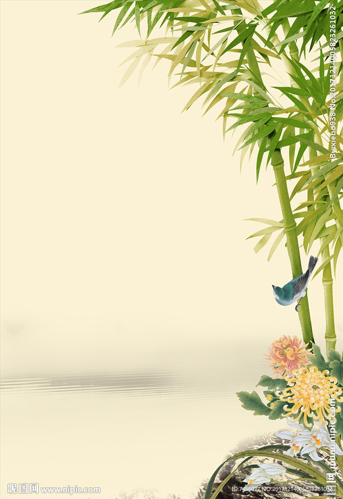 水墨竹林牡丹花中式玄关过道