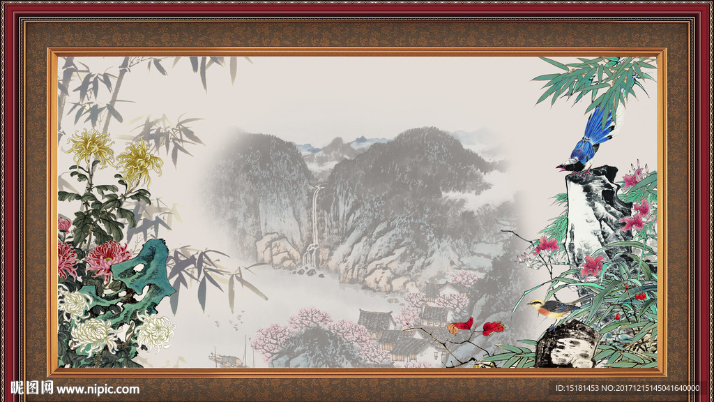 花鸟竹子水墨