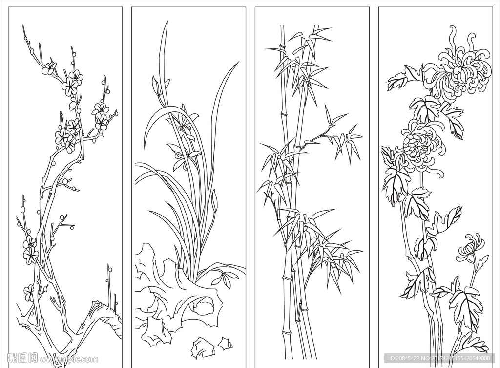 梅兰竹菊简笔画 圆形图片