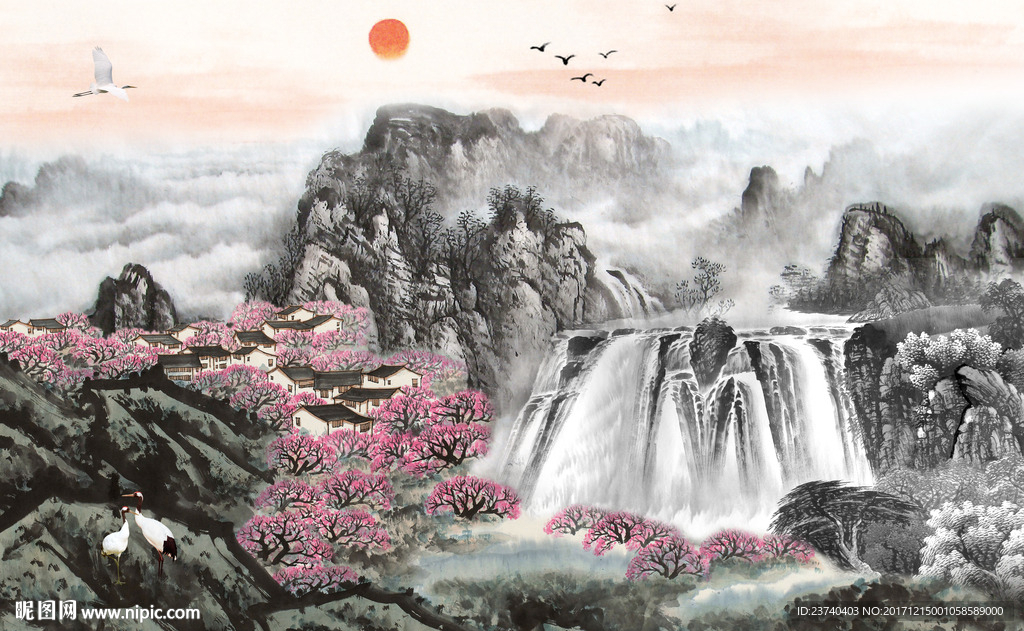 山水国画背景墙