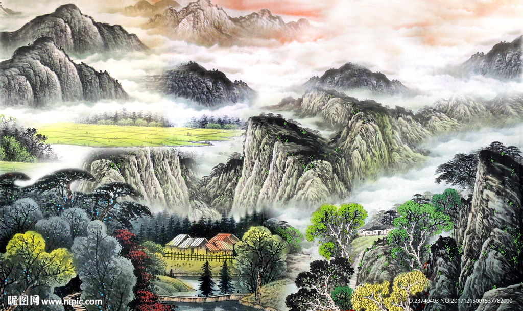 山水国画背景墙