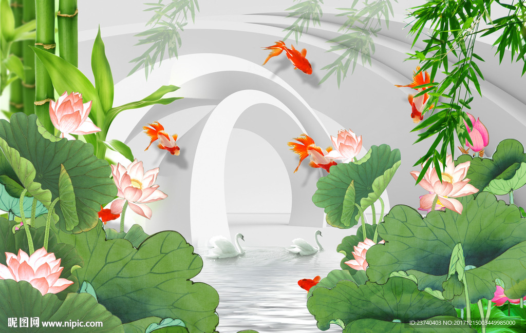 3d荷花背景墙