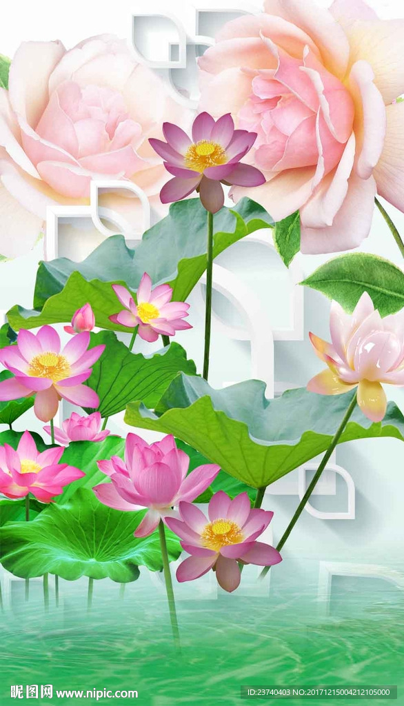 3d荷花玄关屏风