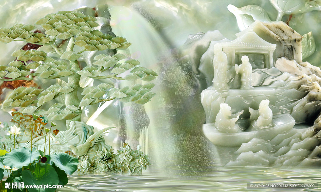 玉雕山水背景墙