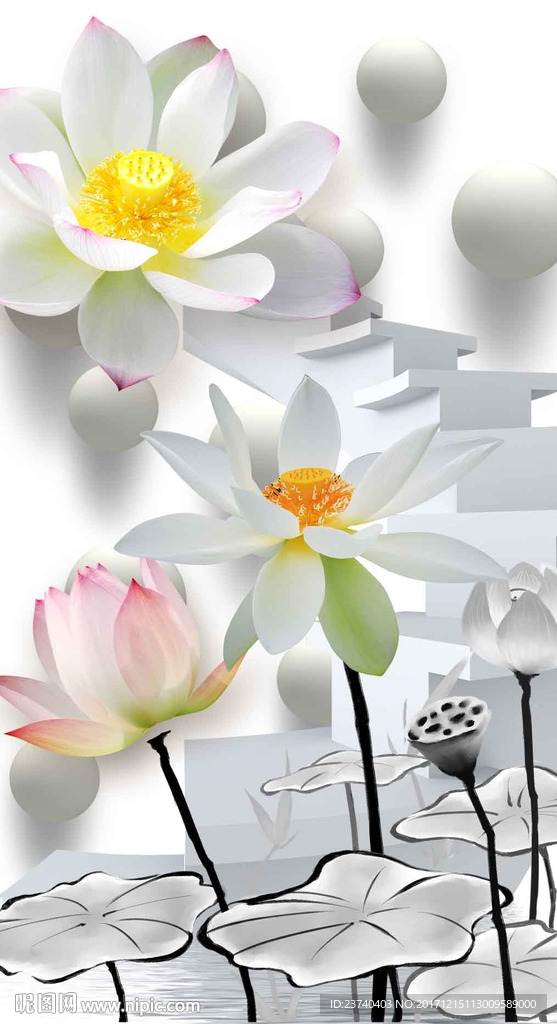 3d玄关背景墙 荷花
