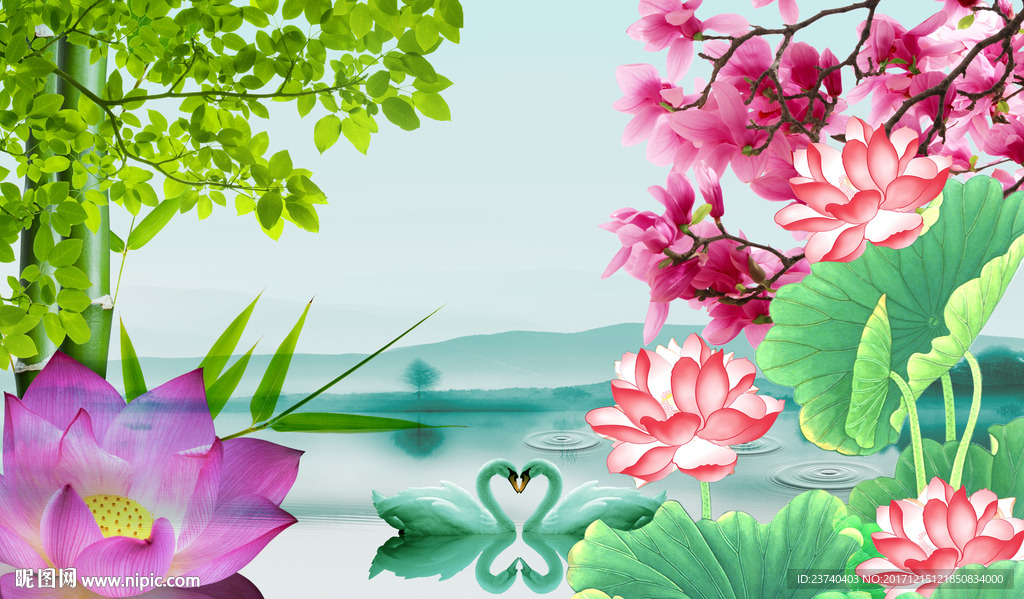 3d荷花背景墙