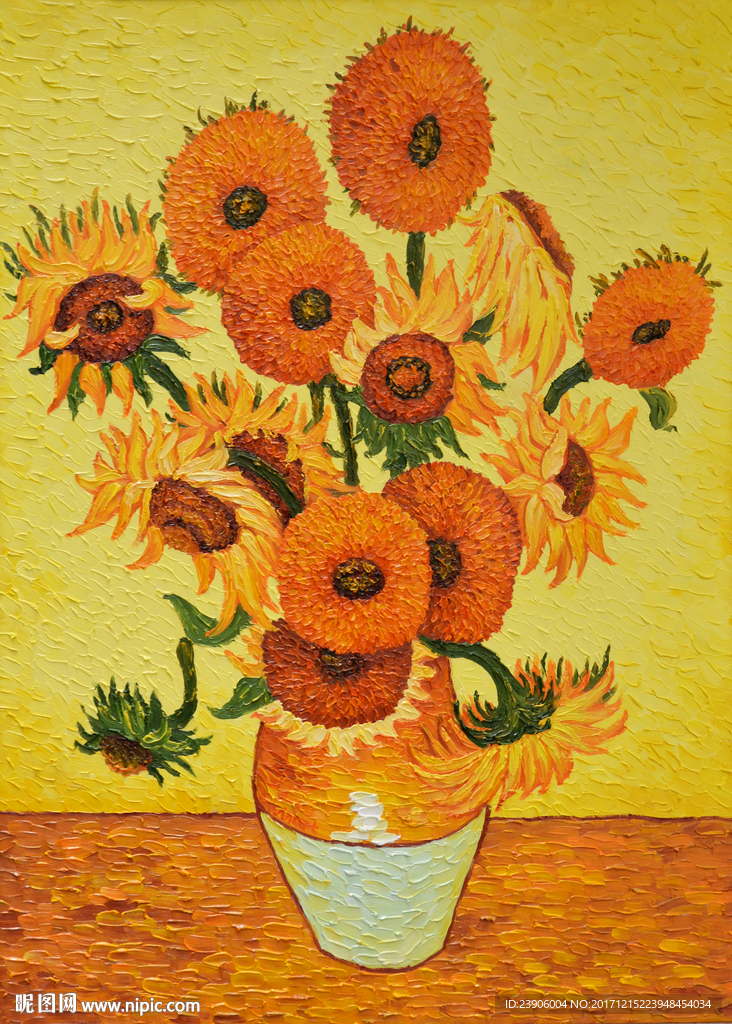 超清临摹葵花油画艺术玄关装饰画