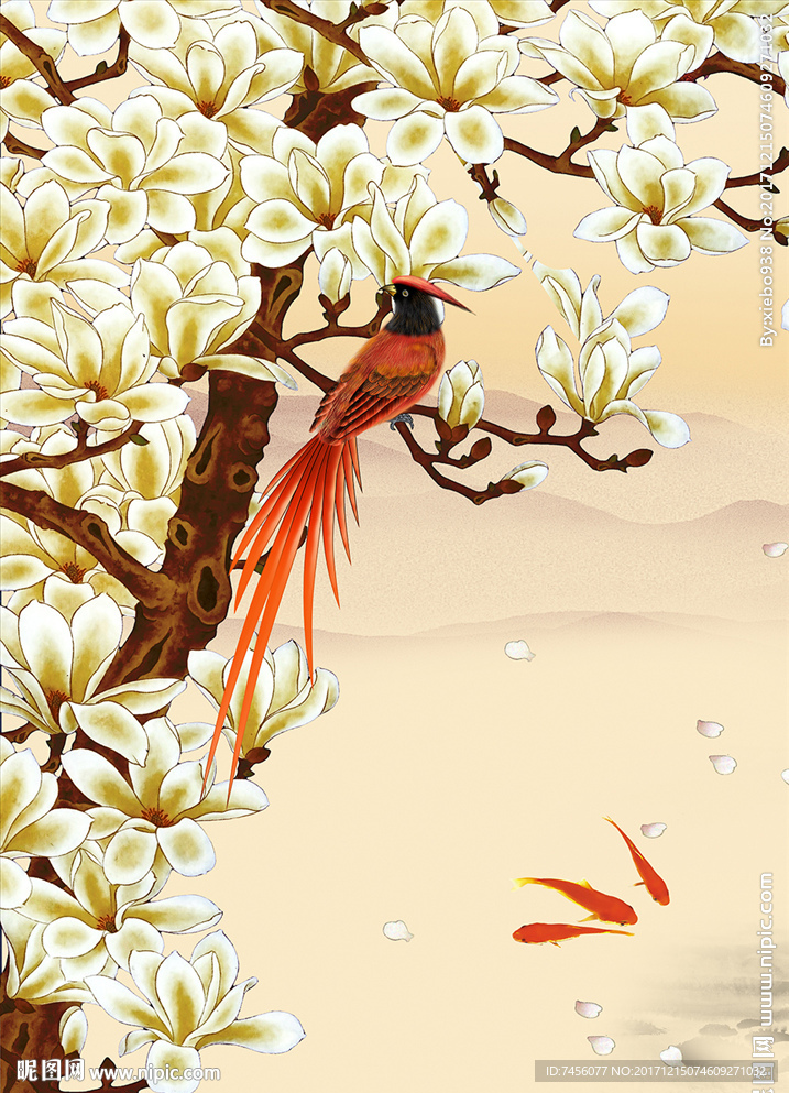 花鸟兰花树中式玄关过道