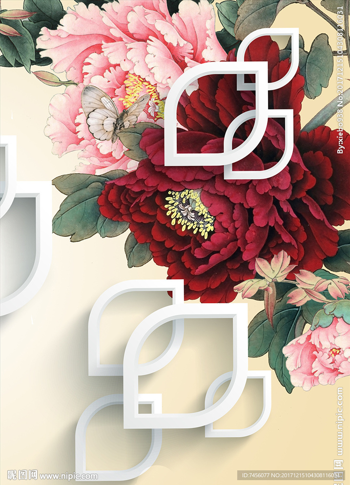 牡丹高清立体玄关过道