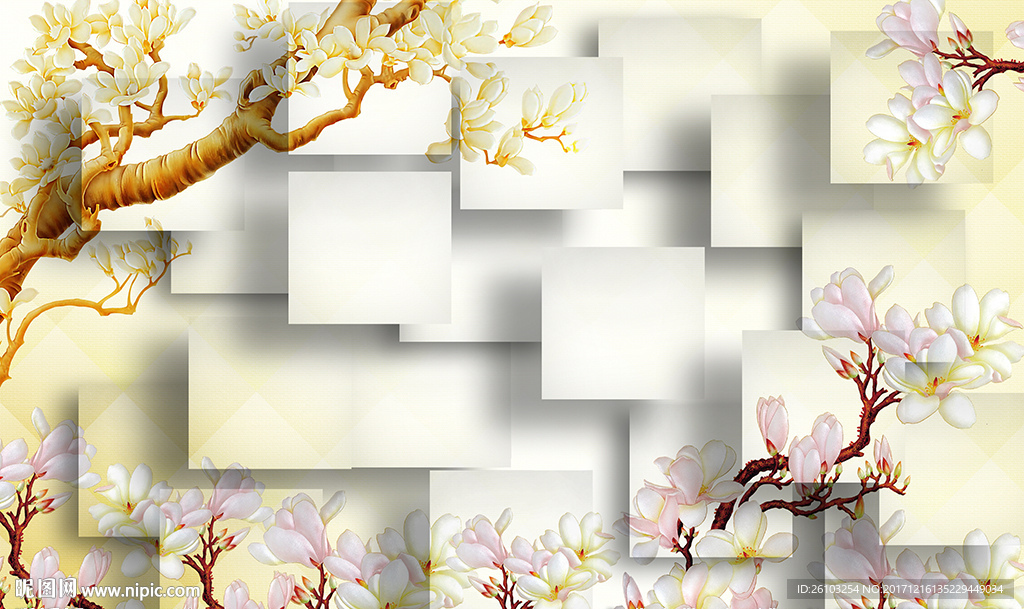 现代玉兰花简约砖墙电视背景墙