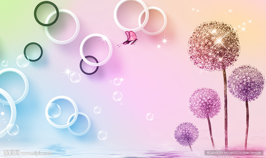 梦幻蒲公英简约圈圈电视背景墙