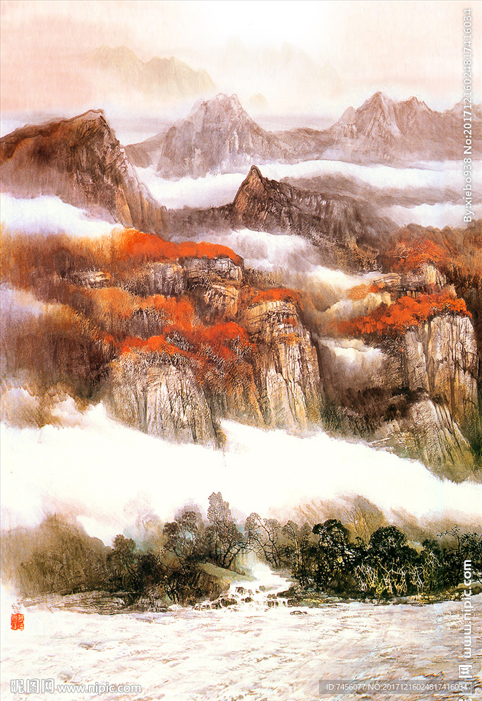 水墨山脉中式玄关过道