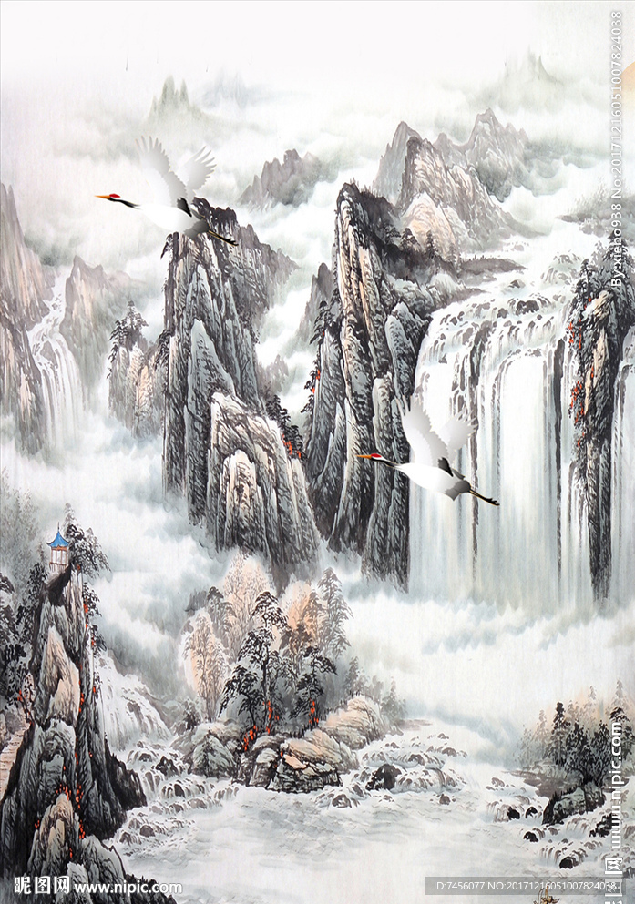 仙鹤山脉水墨玄关过道