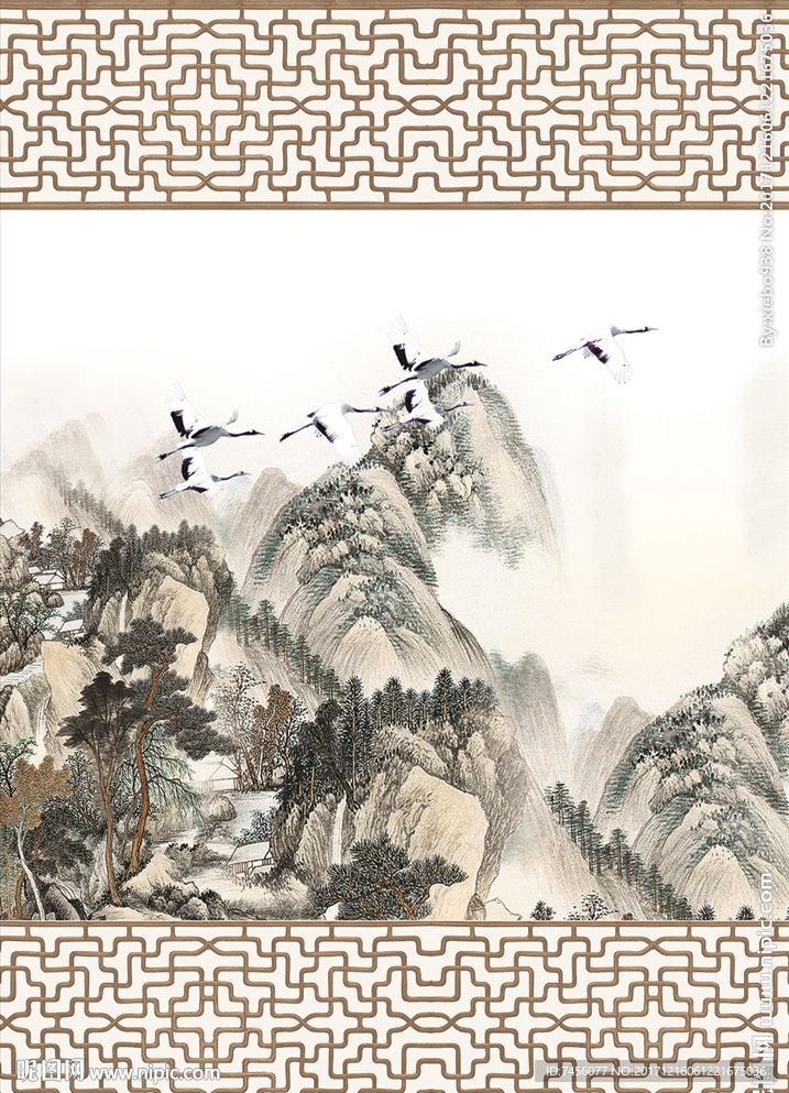 仙鹤水墨山脉中式玄关过道