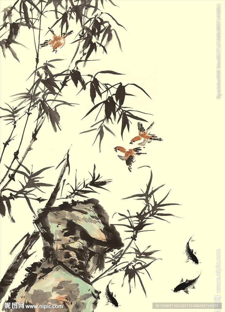 水墨竹中式玄关过道