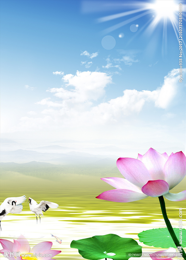 莲花仙鹤风景画玄关过道