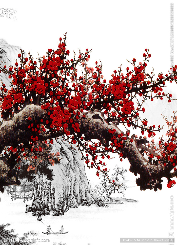 水墨梅花中式玄关过道