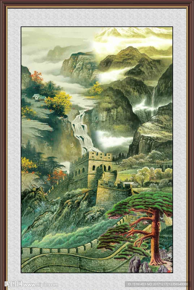 国画迎客松 江山如此多娇