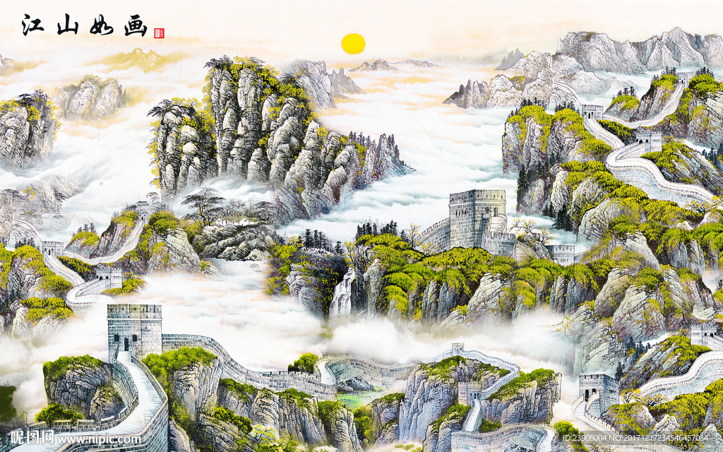 大型江山如画山水背景墙装饰画