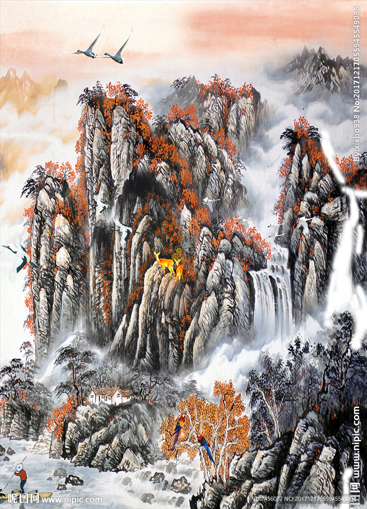 水墨国画山林中式玄关过道