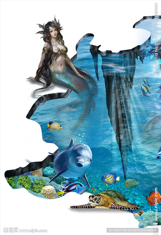 美人鱼海底海景玄关过道