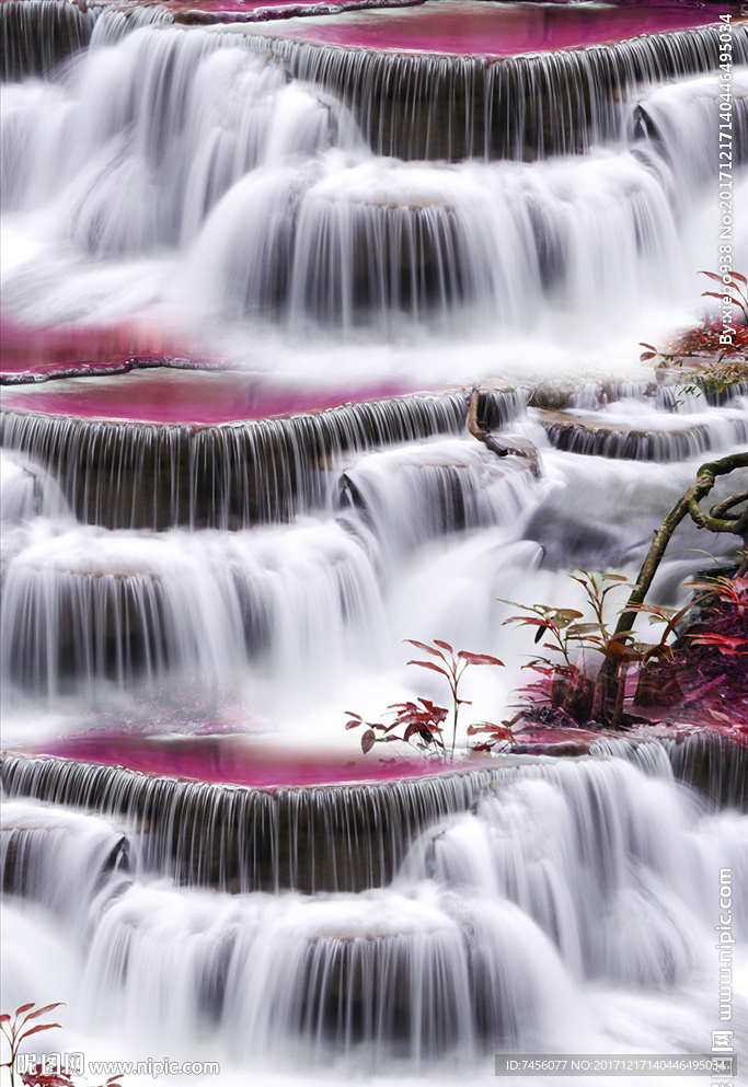 瀑布流水风景画玄关过道