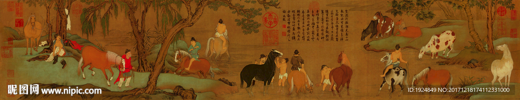 赵孟頫 浴马图 绢本