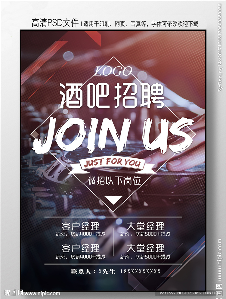 酒吧招聘海报