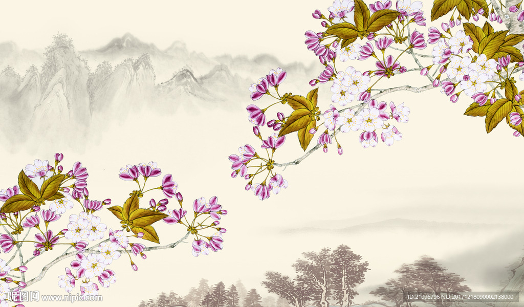 中式花鸟背景墙