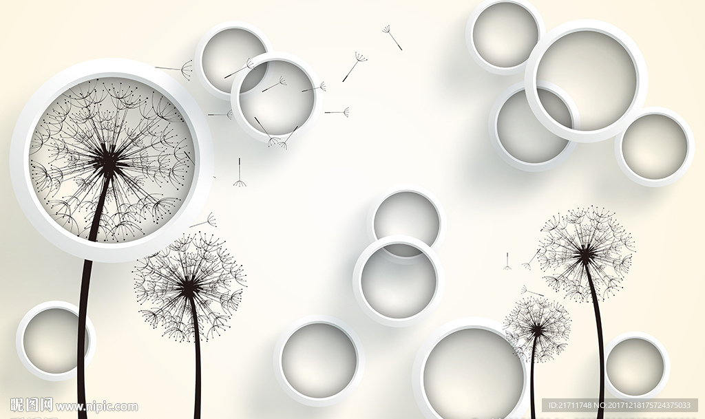 简约蒲公英圈圈电视背景墙