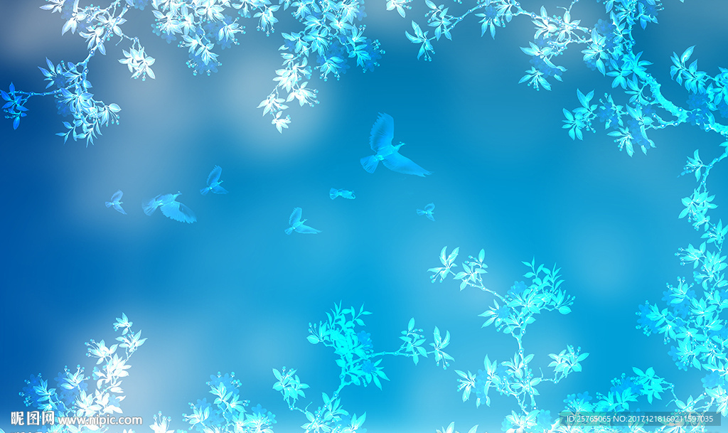 梦幻花卉和平鸽海底电视背景墙