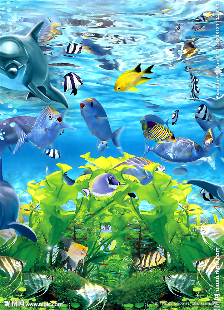 海藻游鱼高清立体玄关过道