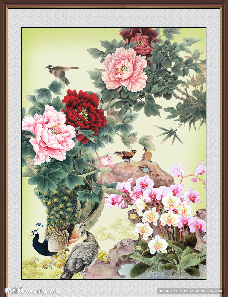 花开富贵孔雀图