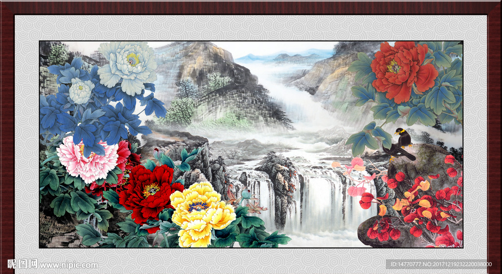 山水国画牡丹
