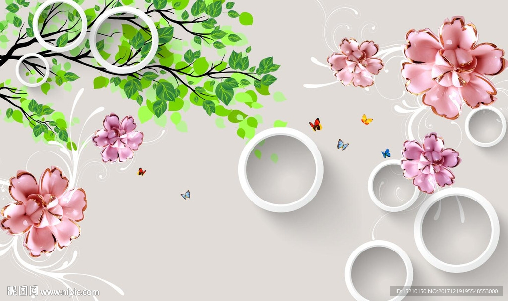 3D玫瑰花电视背景墙