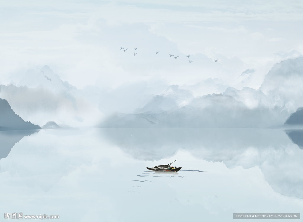 新中式抽象水墨山水电视背景墙