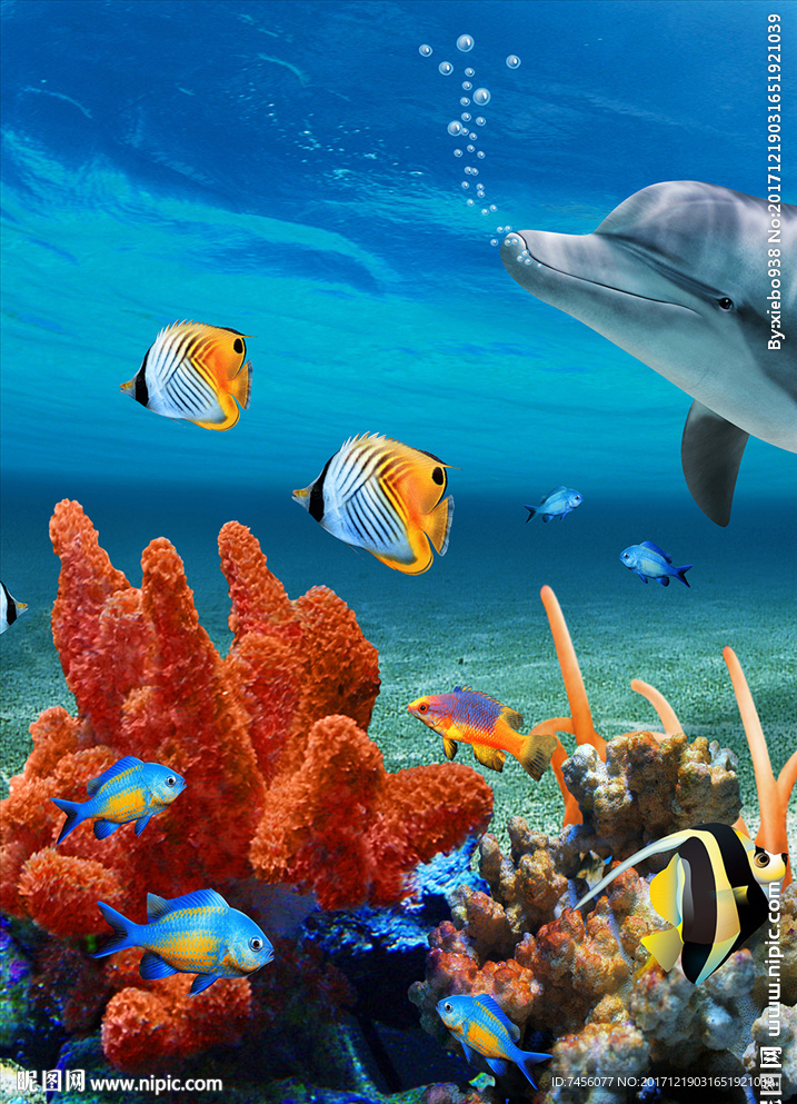 海豚游鱼海景玄关过道