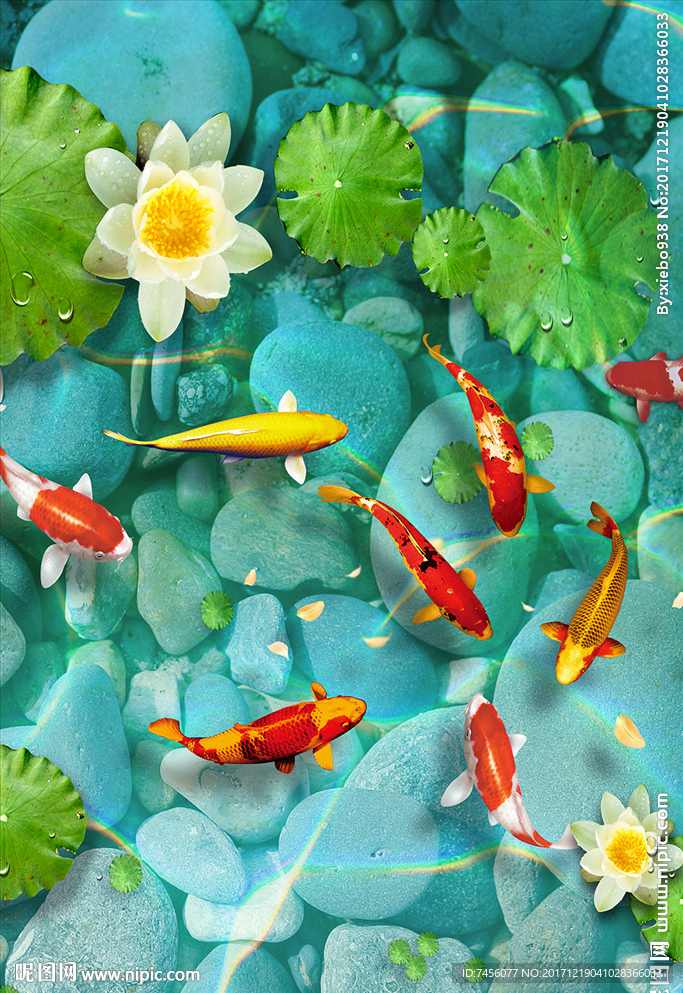 莲花游鱼唯美立体玄关过道