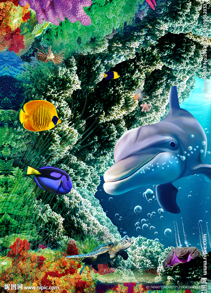 海豚海鱼高清立体玄关过道