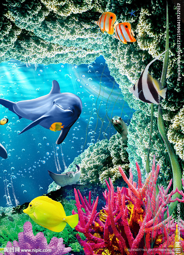 海豚海藻海底世界玄关过道