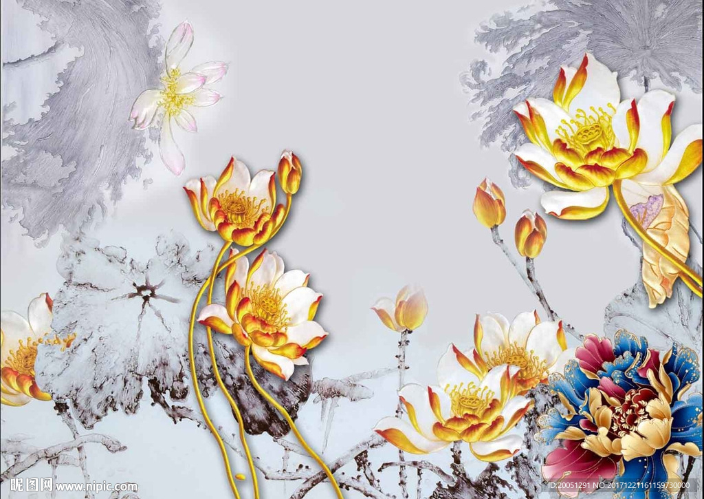 彩雕荷花