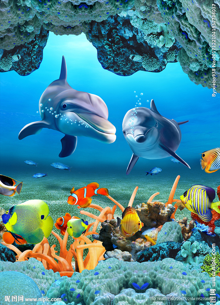 海豚海景高清立体玄关过道