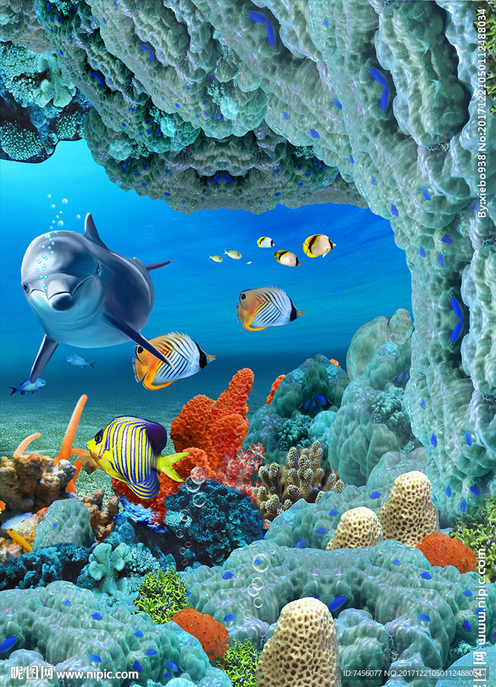 海底生物海豚高清背景墙