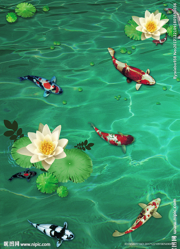 莲花荷叶游鱼高清玄关过道