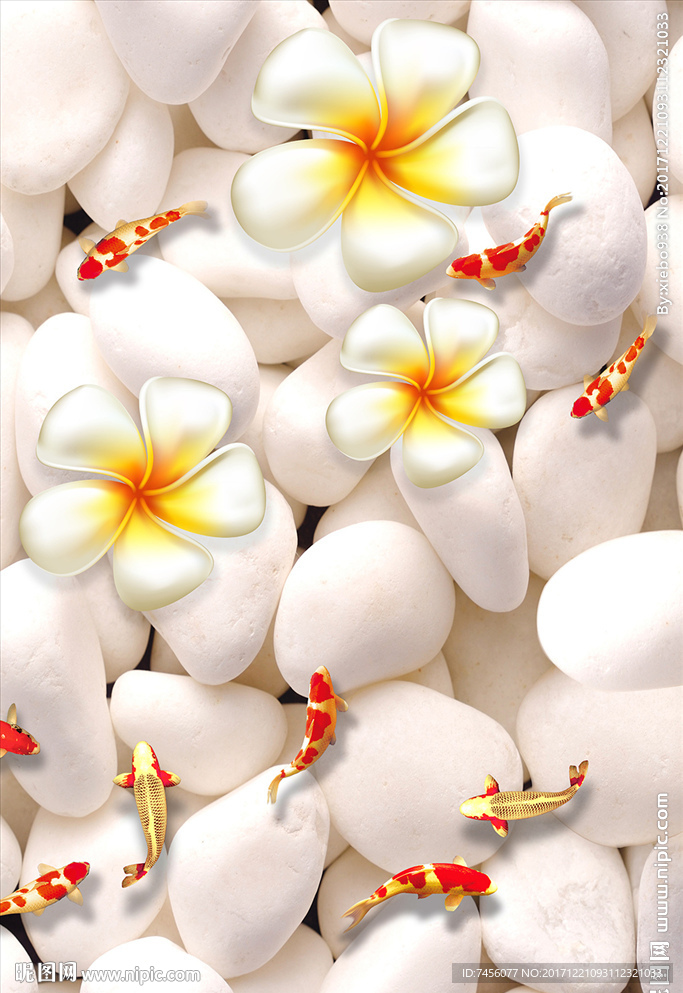 唯美兰花瓣游鱼鹅卵石立体玄关