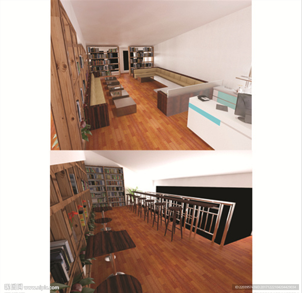 咖啡厅书店3d模型