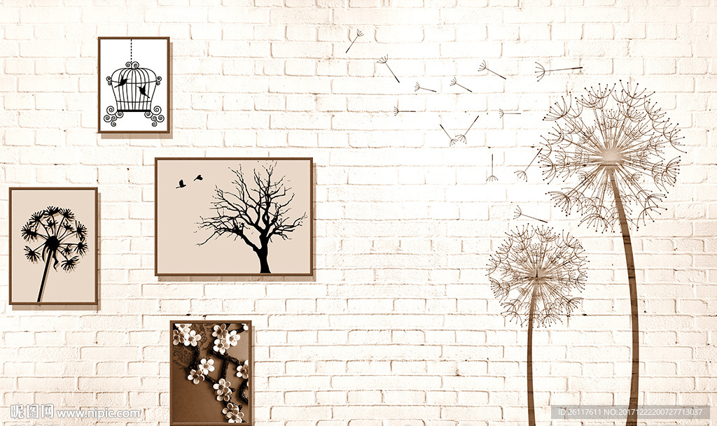 简约蒲公英壁画文化墙电视背景墙