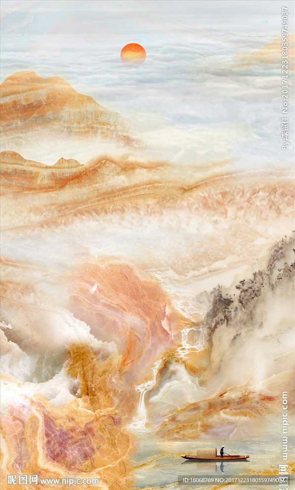 旭日东升金色山水大理石石纹纹理